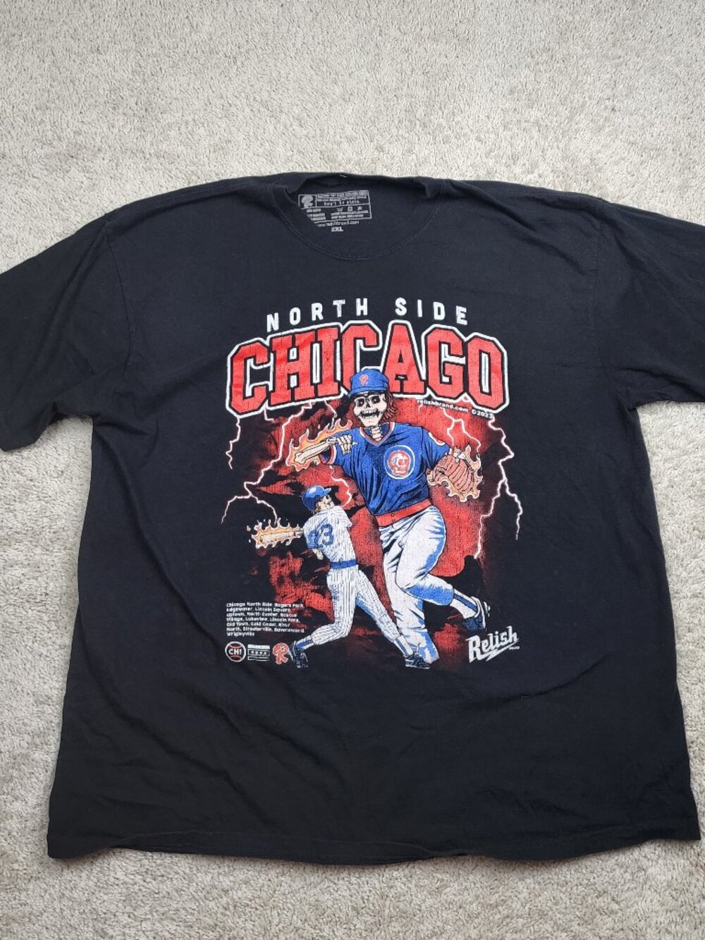 Chicago Cubs Relish Brand Shirt Mens XXL Baseball MLB Skull Flames Retro 2XL USA